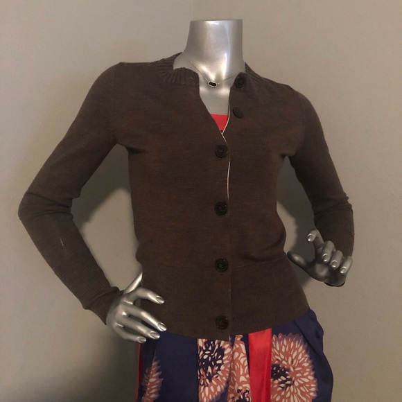 Banana Republic long sleeve merino extra fine wool cardigan in chocolate - Picture 1 of 8